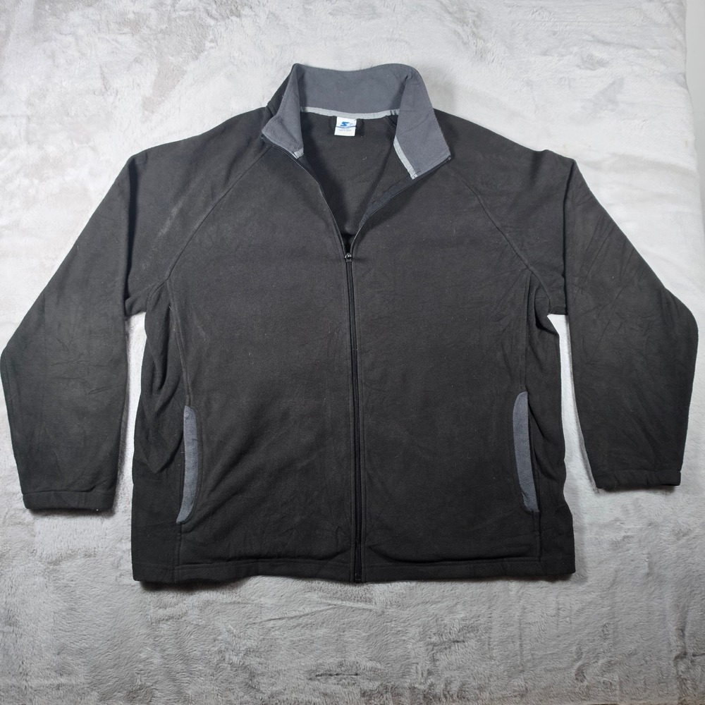 Starter Fleece Jacket Mens 2XL Black Full Zip Raglan Mock Neck Sporty Warm‎